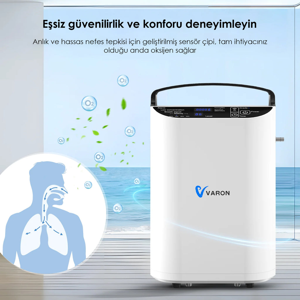 VARON VP-1 | Darbeli Akışlı Taşınabilir Oksijen Konsantratörü (1-5 ayar)