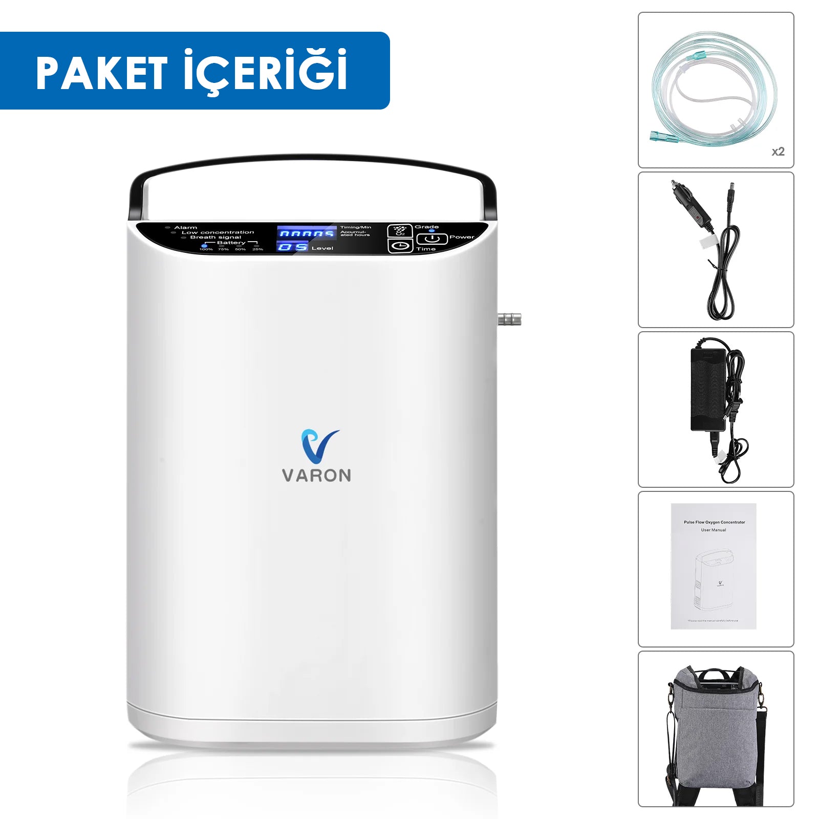 VARON VP-1 | Darbeli Akışlı Taşınabilir Oksijen Konsantratörü (1-5 ayar)