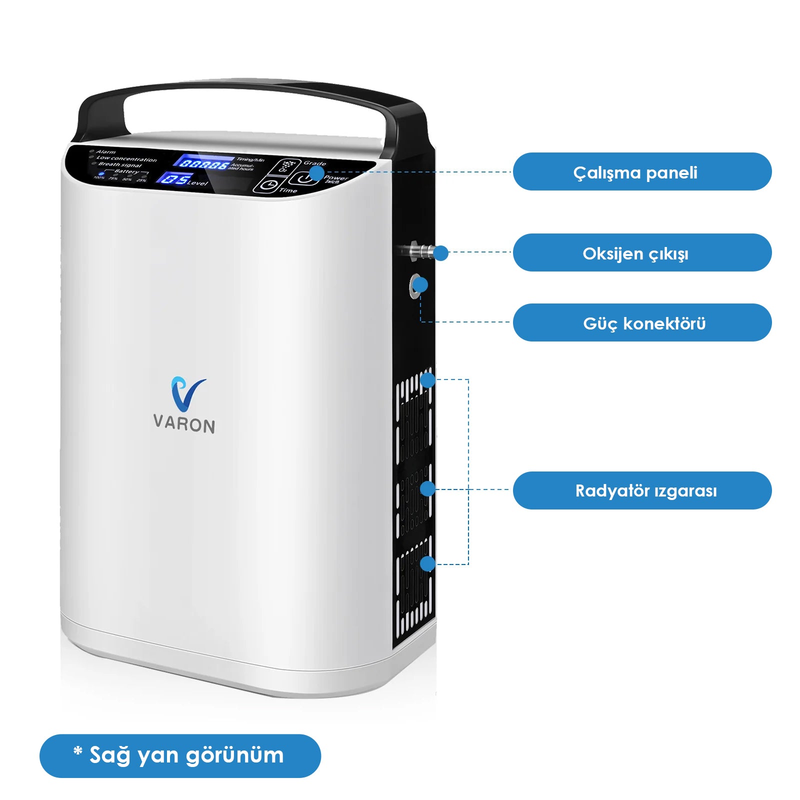 VARON VP-1 | Darbeli Akışlı Taşınabilir Oksijen Konsantratörü (1-5 ayar)