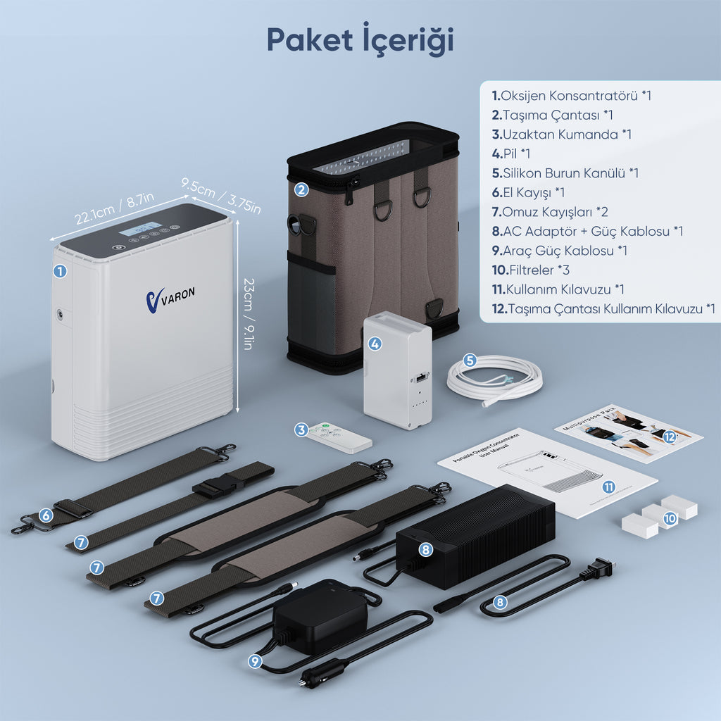 VARON VP-6 | Sürekli Akışlı Taşınabilir Oksijen Konsantratörü (1-6 ayar)