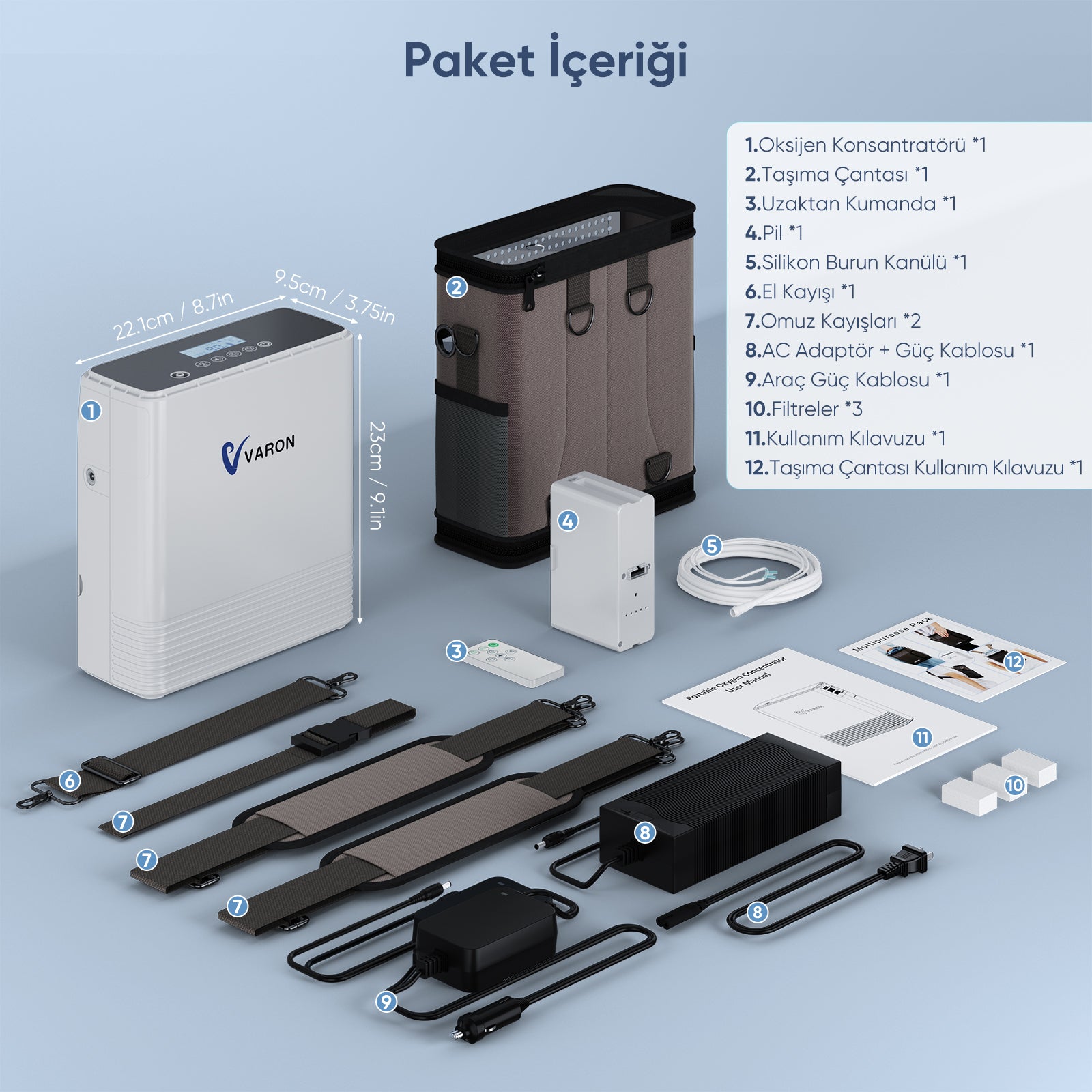 VARON VP-6 | Sürekli Akışlı Taşınabilir Oksijen Konsantratörü (1-6 ayar)