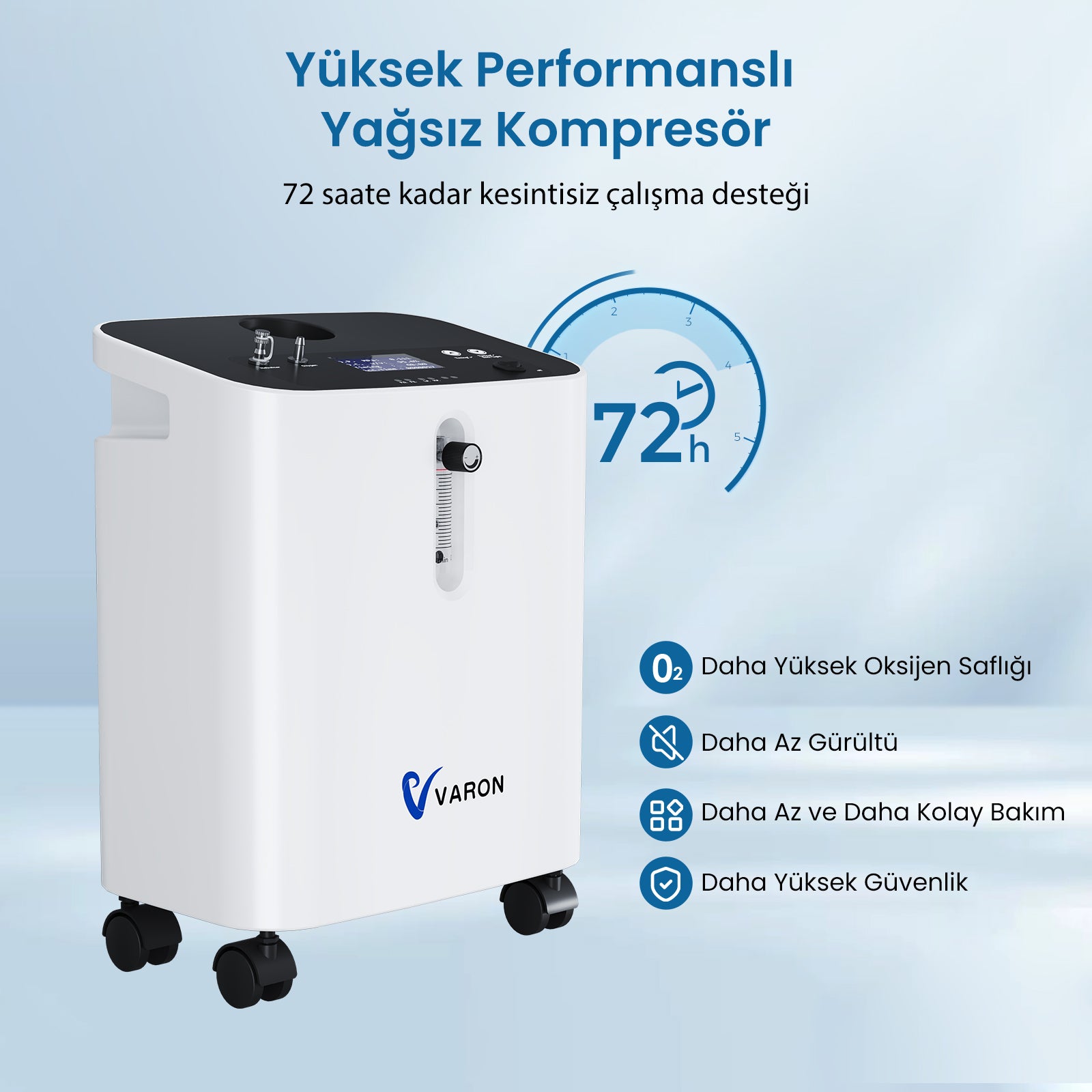 VARON VH-3 Pro | Sürekli Akışlı Ev Tipi Oksijen Konsantratörü (1-9 ayar)