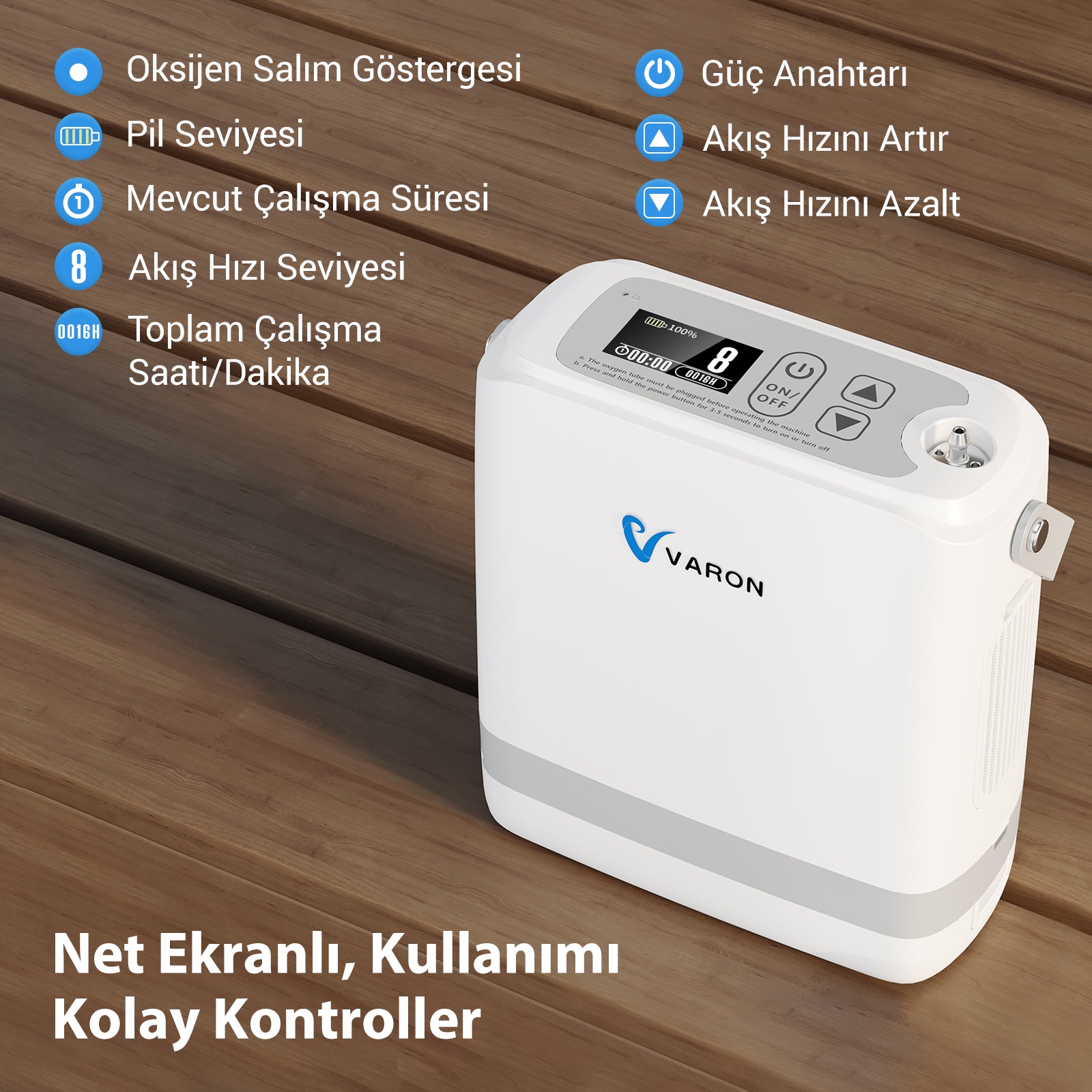 Yeni VARON VP-8G | Darbeli Akışlı Taşınabilir Oksijen Konsantratörü (1-8 ayar seçeneği)