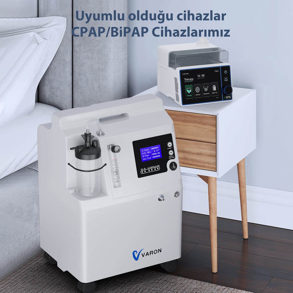 VARON Serene 5L |  Düşük ses seviyesine sahip, 72 saat çalışma süresi sunan, FDA onaylı ev tipi oksijen cihazı.