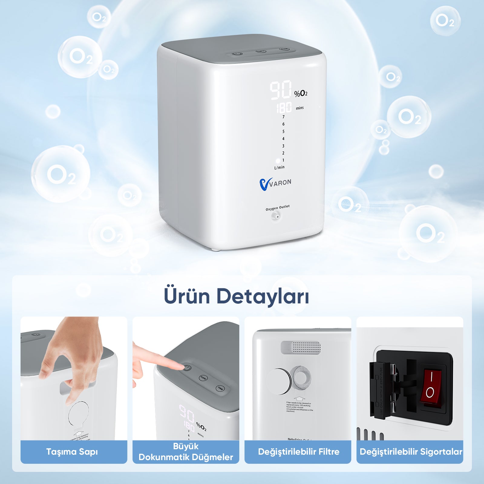VARON VH-3 | Sürekli Akışlı Ev Tipi Oksijen Konsantratörü (1-7 ayar seçeneği)